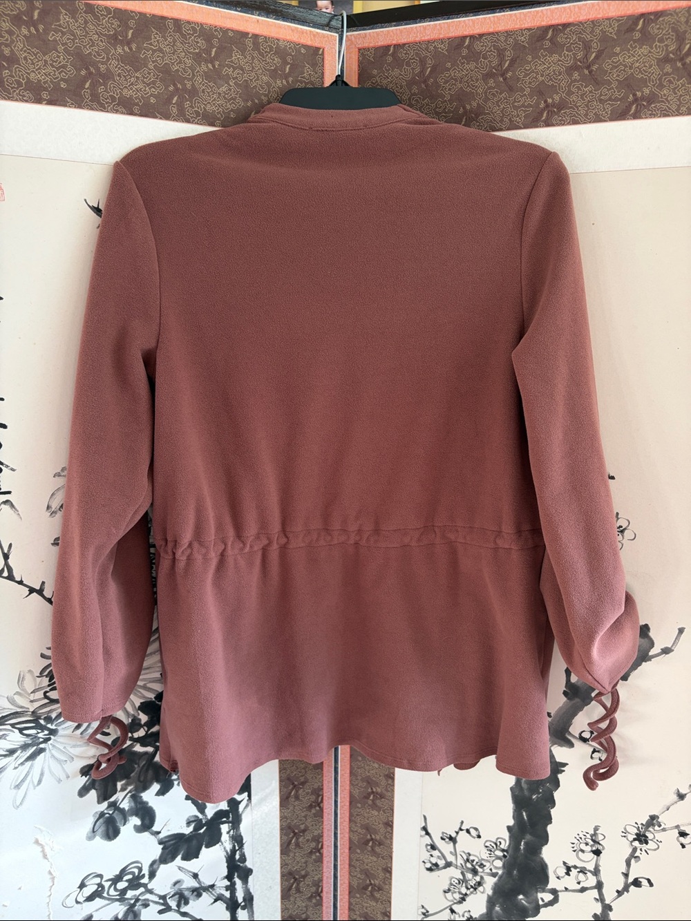Doe & Rae Rust Mauve Open Front Drawstring Jacket - Picture 5 of 6